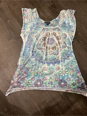 Bohemian Floral Print Tank Top with Sequin Accents - Multicolor